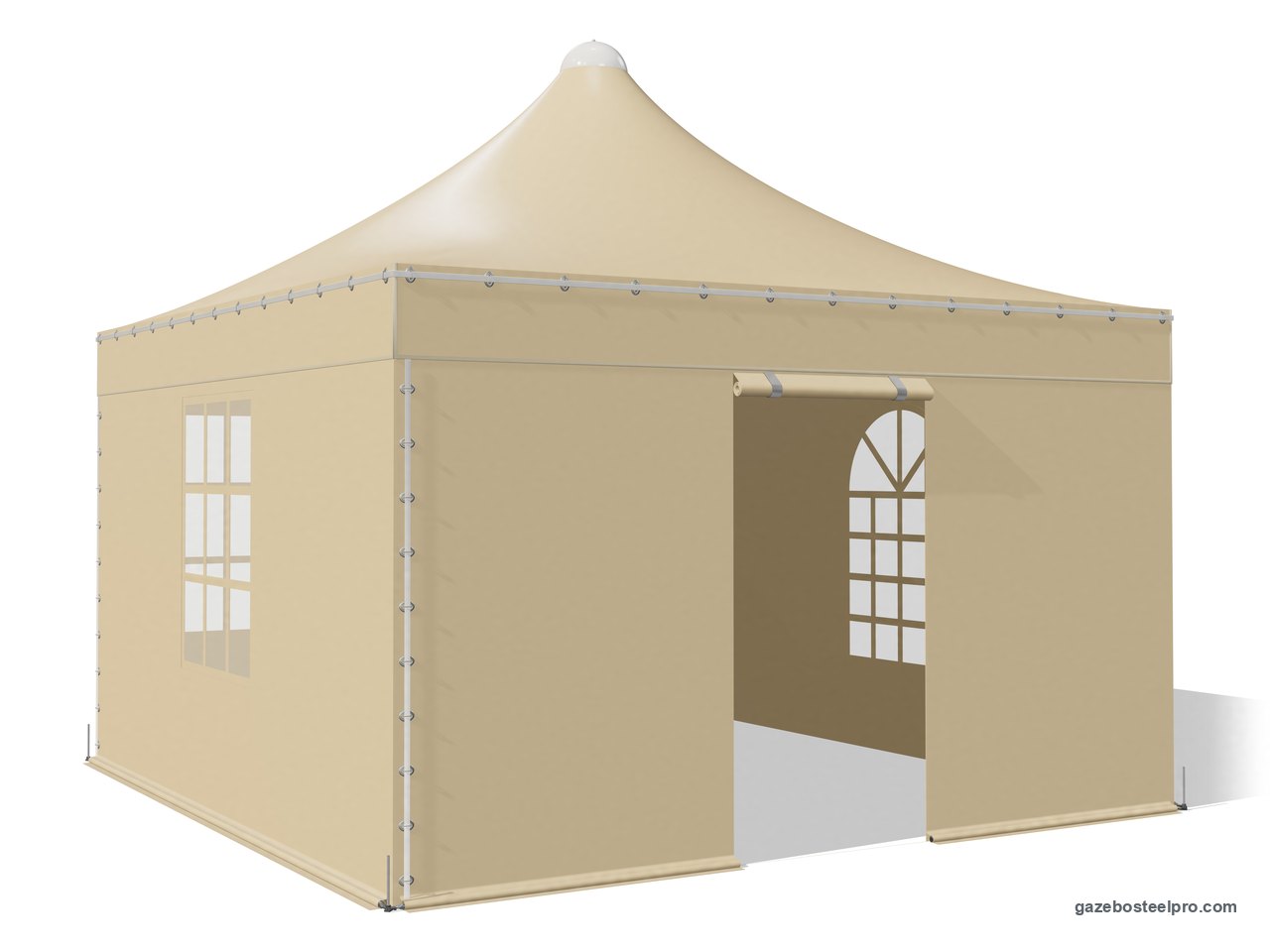 Gazebo Airone Basic chiuso su quattro lati, con finestre in Cristal e porta aperta sul fronte