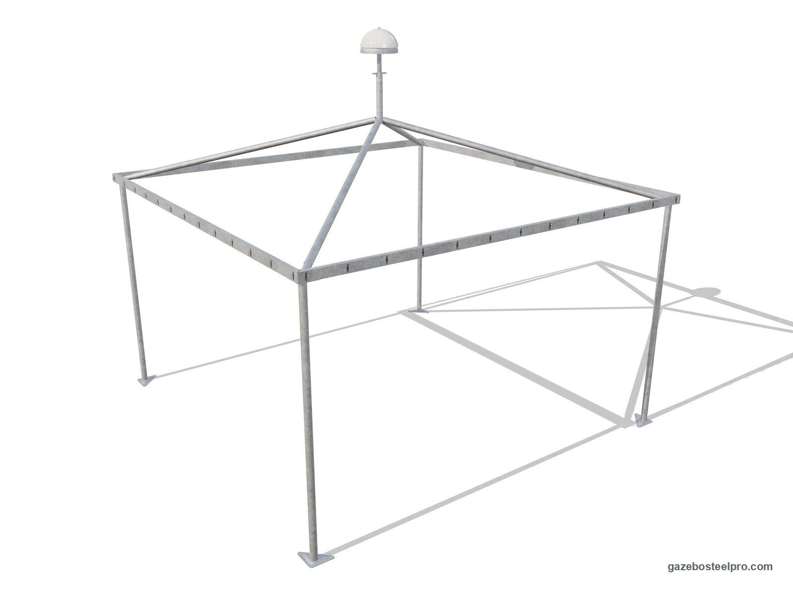 Telaio del gazebo Airone Basic senza telo: montanti tondi Ø60, travi perimetrali, quattro traverse, canotto e cupolino