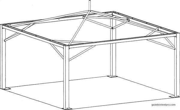 Disegno del telaio dell'Airone Max Leggero dallo schema di montaggio: montanti, travi e quattro traverse al centro