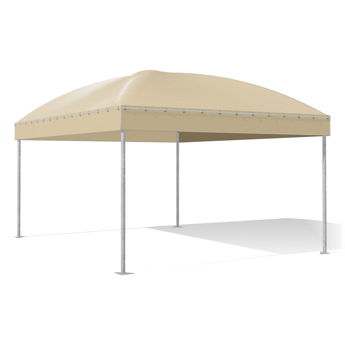 Gazebo 4x5 Gemma Basic a cupola in acciaio zincato, telo beige RAL 1014, vista 3D di tre quarti