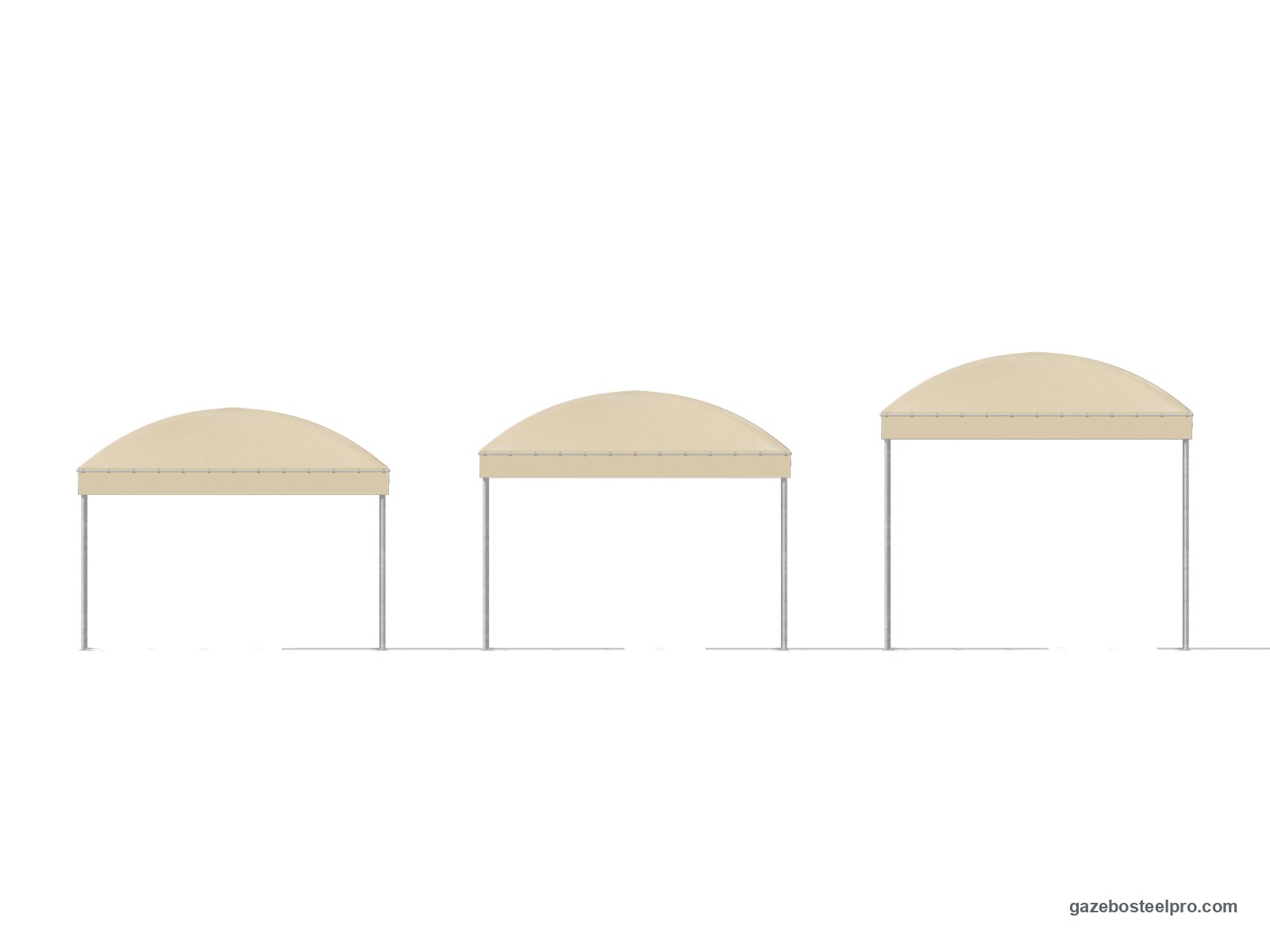 Lo stesso gazebo Gemma Basic a 228, 250 e 300 cm sotto la trave
