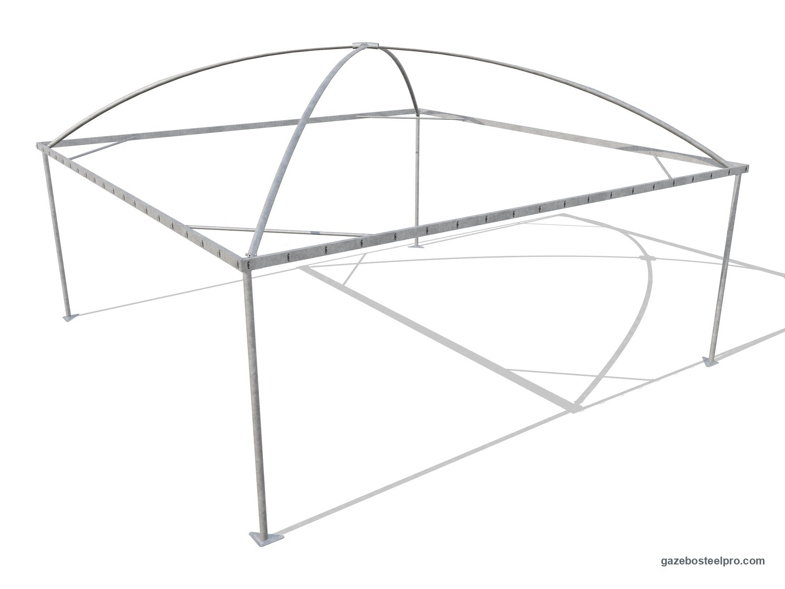 Telaio del gazebo 6x6 Gemma Basic senza telo: montanti tondi, barre perimetrali, due archi incrociati e traversini negli angoli