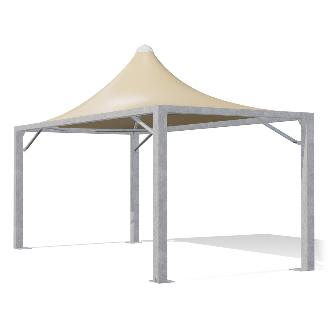 Gazebo 3x6 Airone Max Leggero zincato con tetto a punta e telo beige RAL 1014, vista 3D di tre quarti