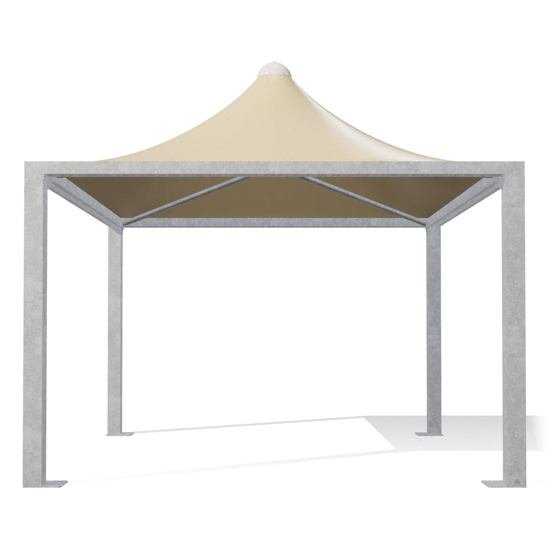 Gazebo 4x4 Airone Max Leggero con montanti quadri 150×150 in acciaio zincato, telo beige RAL 1014, vista frontale