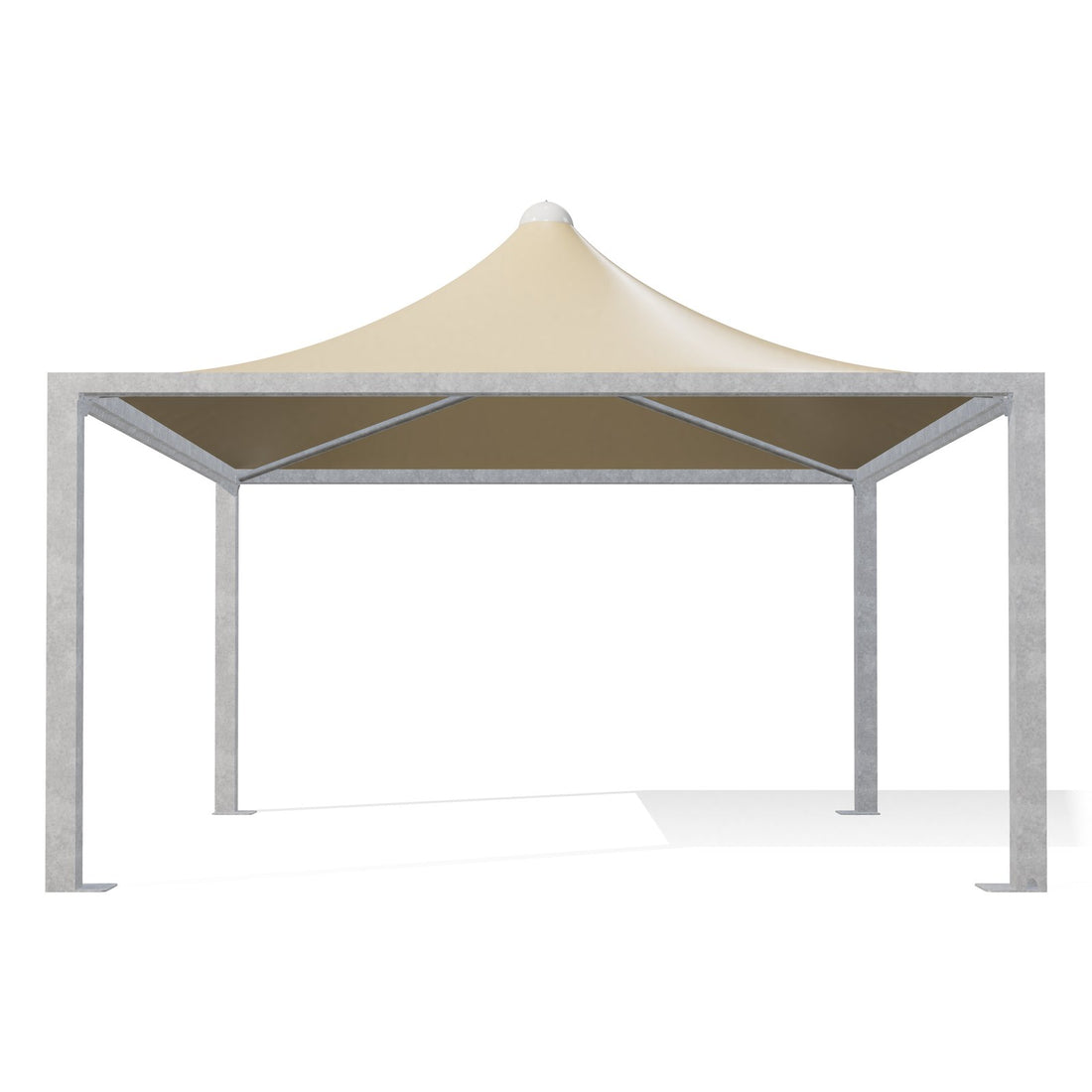 Gazebo 5x5 Airone Max Leggero con montanti quadri 150×150 in acciaio zincato, telo beige RAL 1014, vista frontale