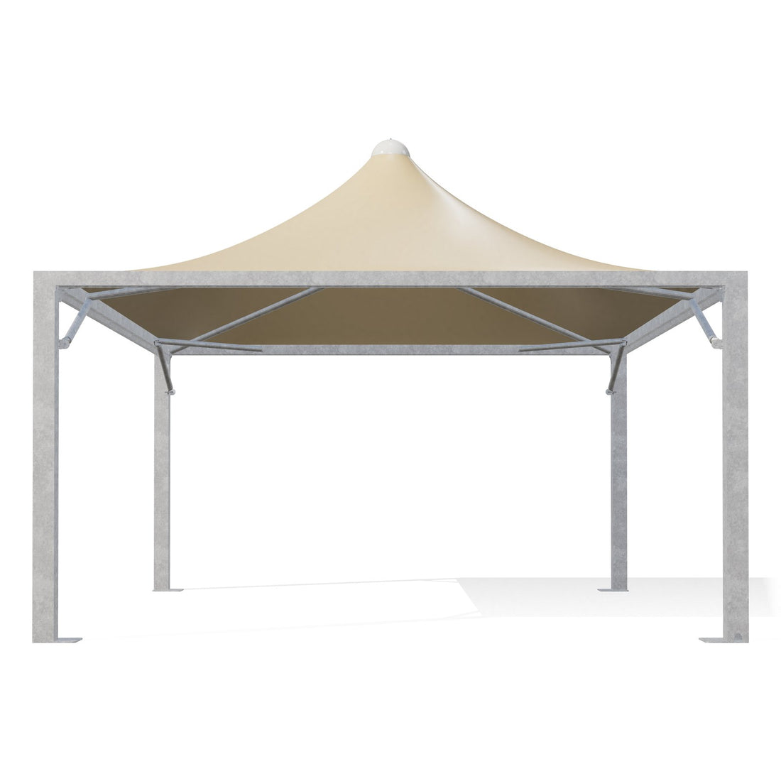 Gazebo 5x6 Airone Max Leggero con montanti quadri 150×150 in acciaio zincato, telo beige RAL 1014, vista frontale