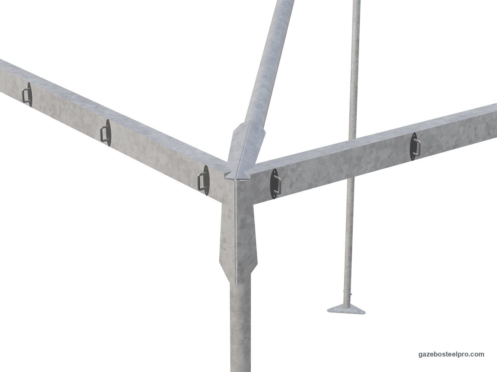 Angolo alto del gazebo Corallo Light: giunto angolare, trave 60 × 40, montante e traversa Ø40