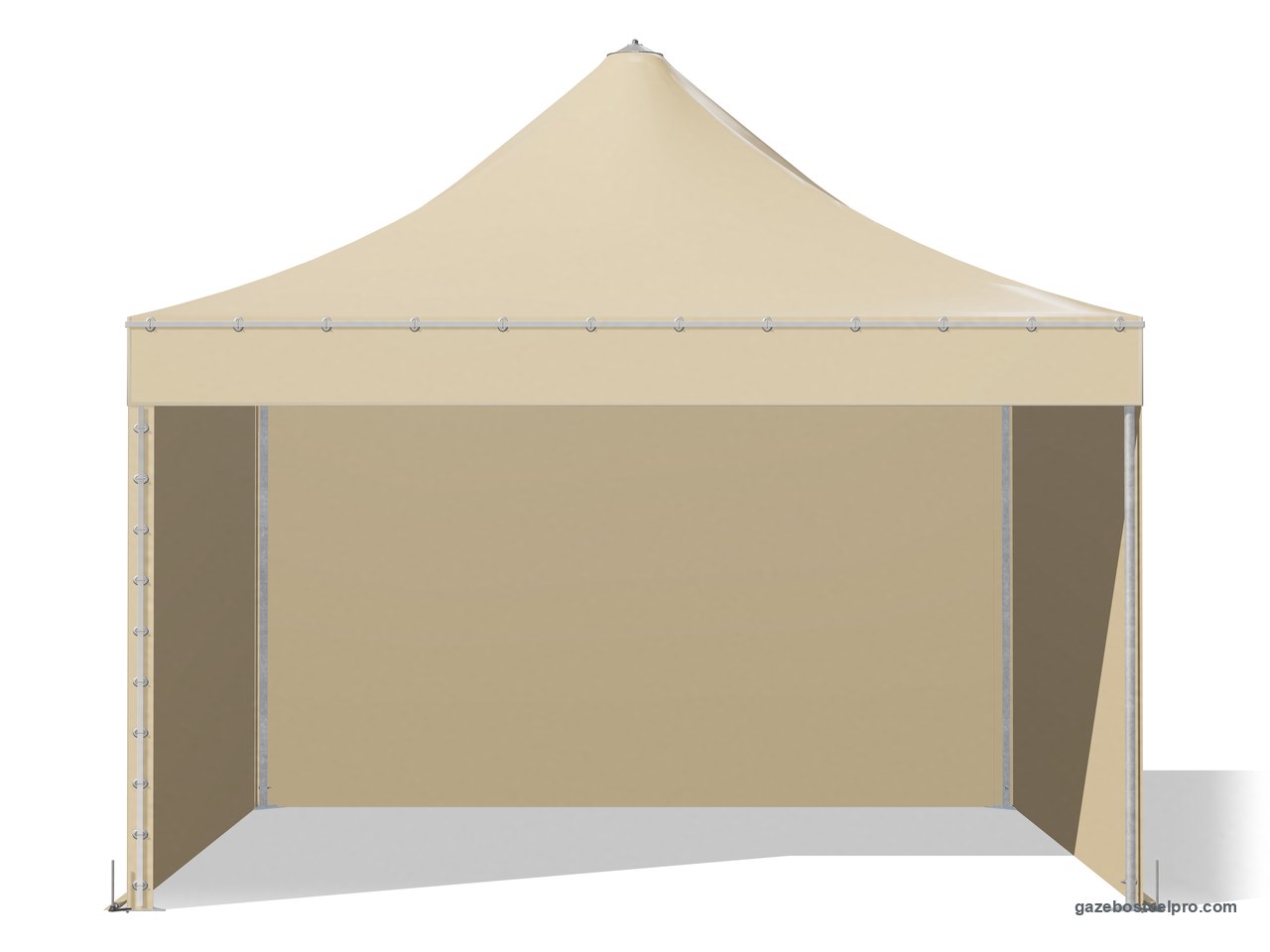 Gazebo Corallo Light chiuso su tre lati con le pareti in PVC, fronte aperto