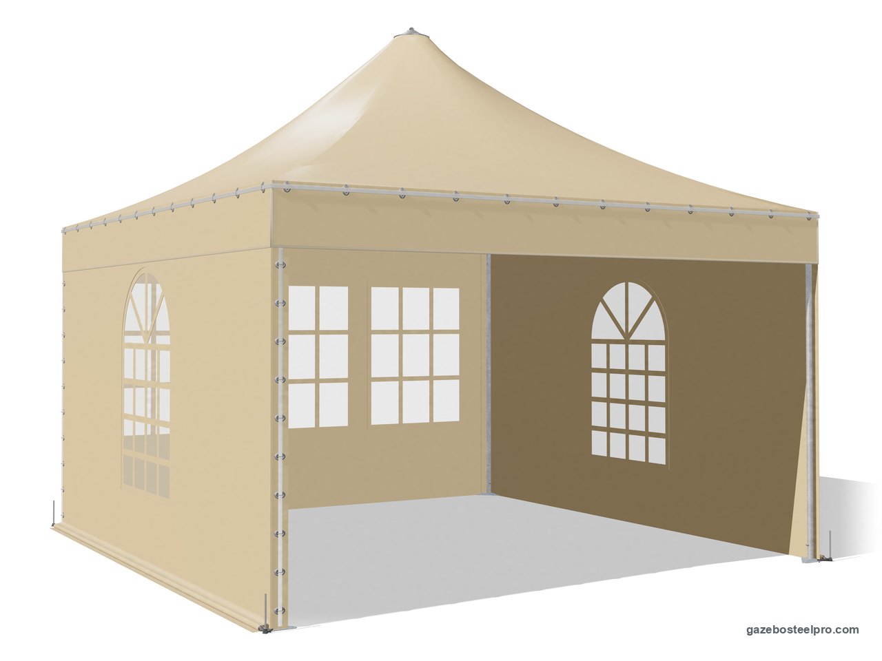 Gazebo Corallo Light con tre pareti in PVC e finestre Crystal ad arco sui fianchi e rettangolari sul fondo