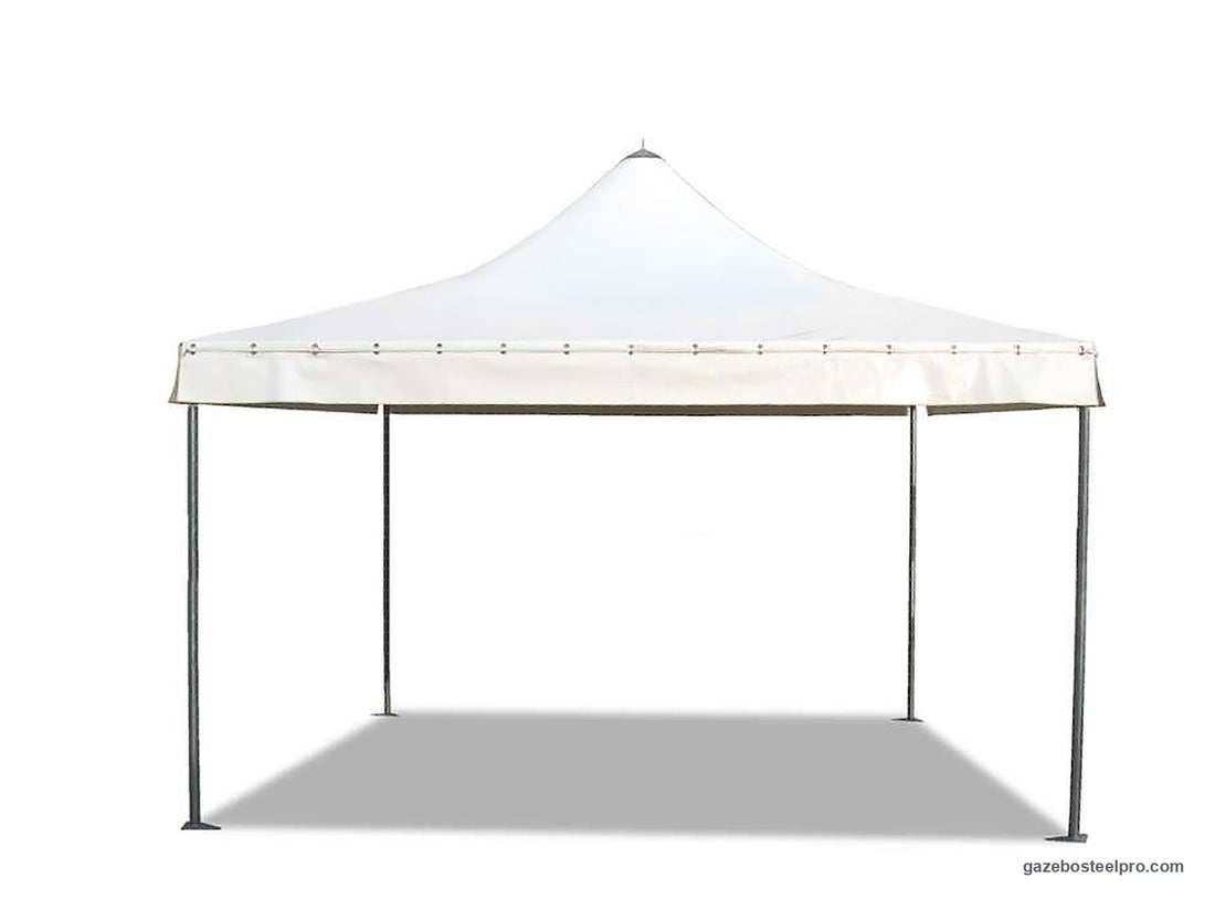 Gazebo Corallo Light montato con il telo bianco, visto di fronte
