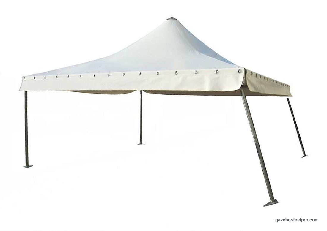 Gazebo Corallo Light montato con il telo bianco, visto di tre quarti