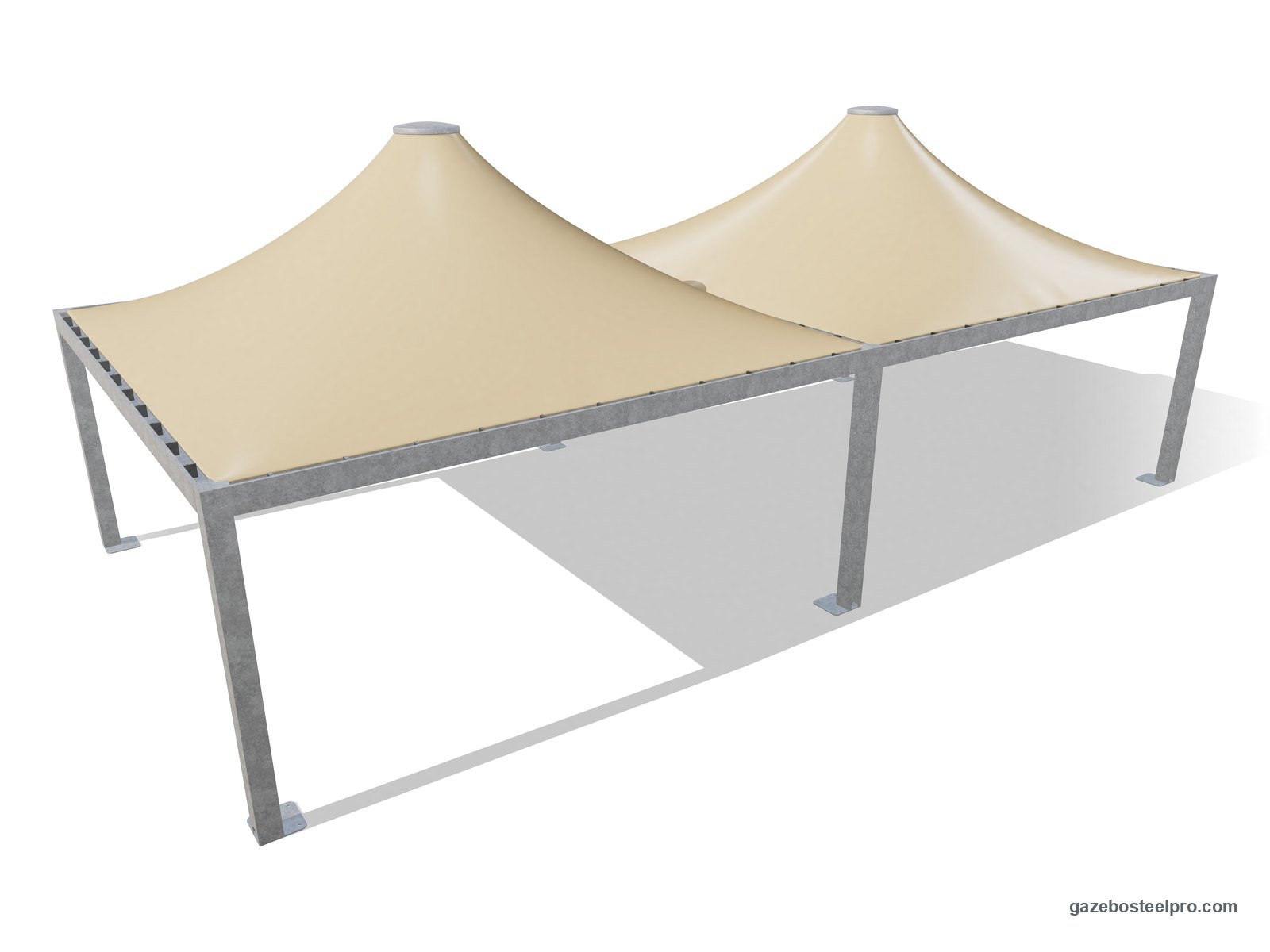 Due gazebo 6x6 Airone Max Pesante affiancati con montanti e trave in comune: 12 × 6 m coperti
