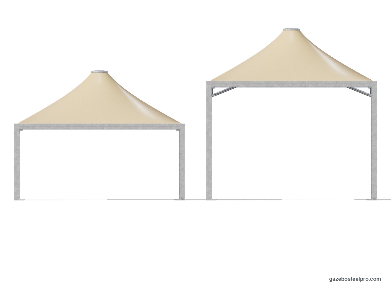 Lo stesso gazebo 6x6 Airone Max Pesante a 2,50 m e a 4,00 m sotto la trave