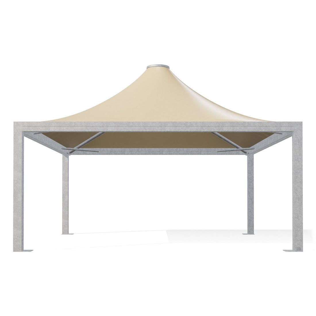 Gazebo 6x6 Airone Max Pesante di fronte: montanti 175×175 zincati e telo beige RAL 1014