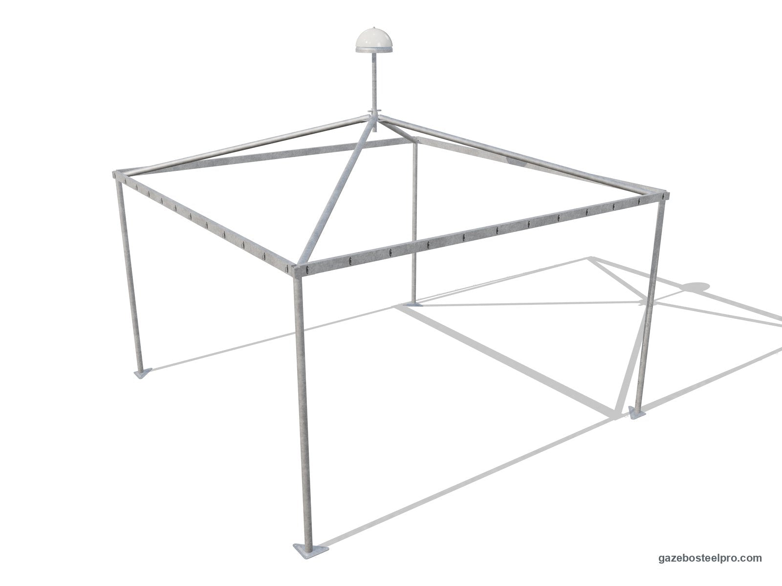 Telaio del gazebo Airone Corallo senza telo: montanti tondi Ø60, travi perimetrali, giunti d'angolo, quattro traverse, giunto centrale e cupolino