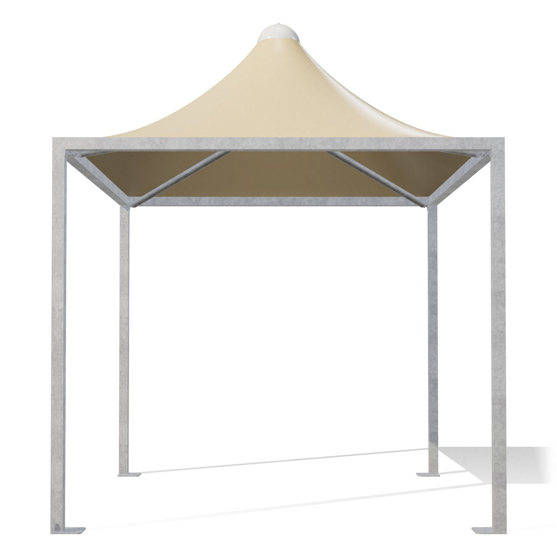Gazebo 3x3 Airone Minimax con montanti quadri 80×80 in acciaio zincato, telo beige RAL 1014, vista frontale