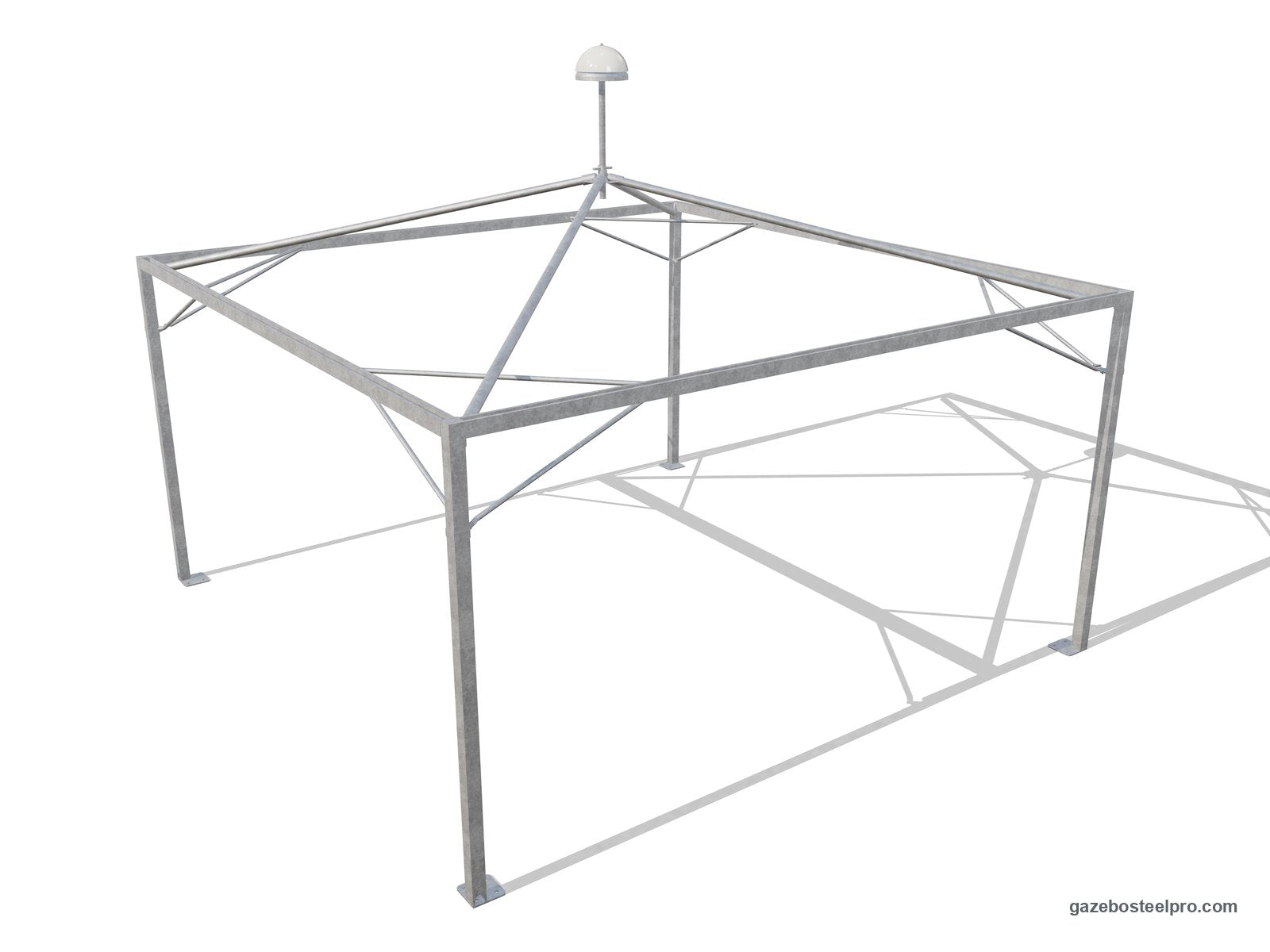 Telaio dell'Airone Minimax 5x5 senza telo: montanti 80×80, trave a U, quattro puntoni e controventature agli angoli