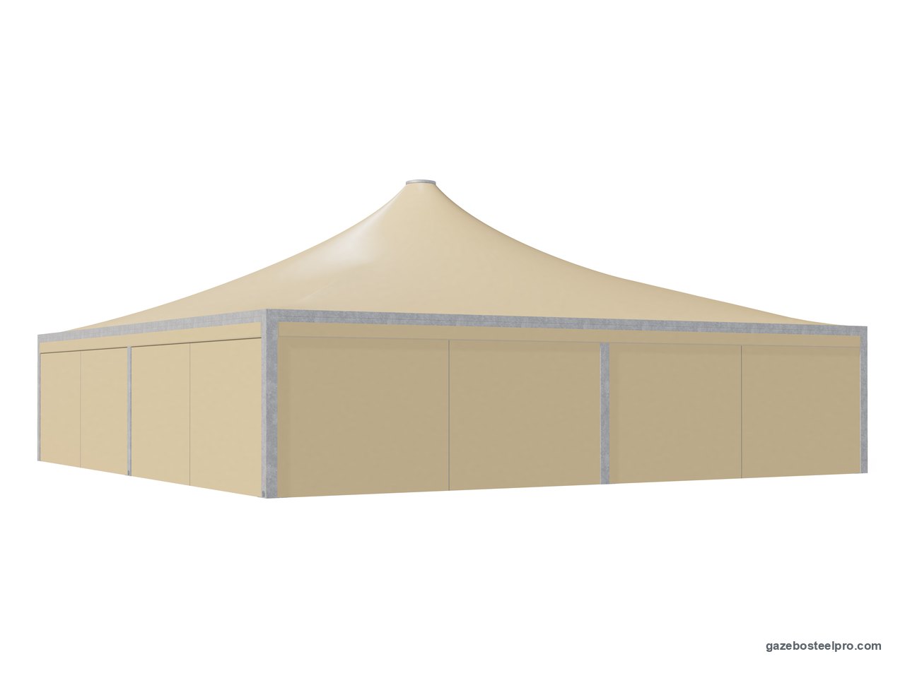 Gazebo 12x12 Airone Max Pesante chiuso su quattro lati con i laterali scorrevoli in PVC beige