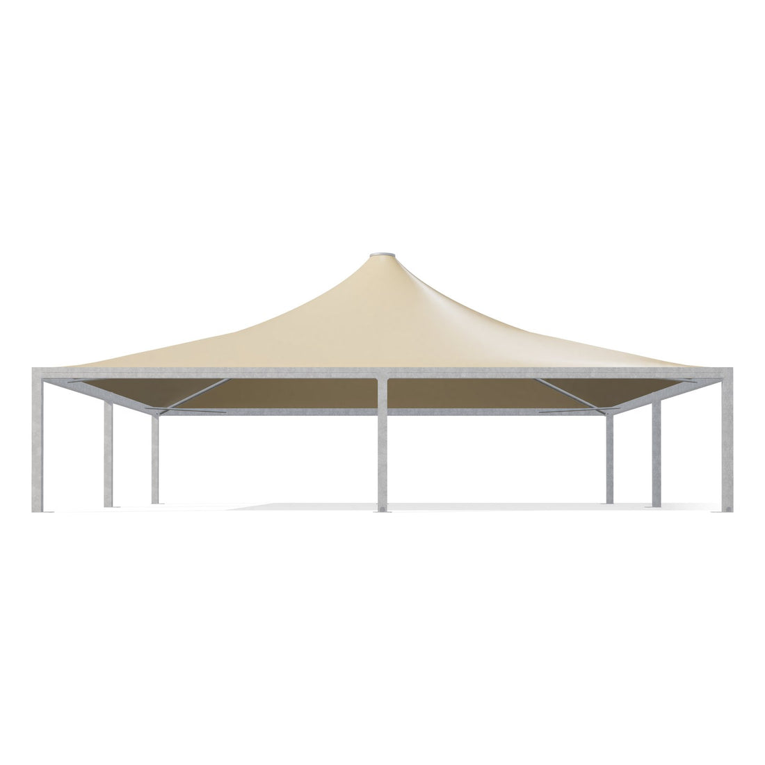 Gazebo 13x13 Airone Max Pesante di fronte: montanti 175×175 zincati e telo beige RAL 1014