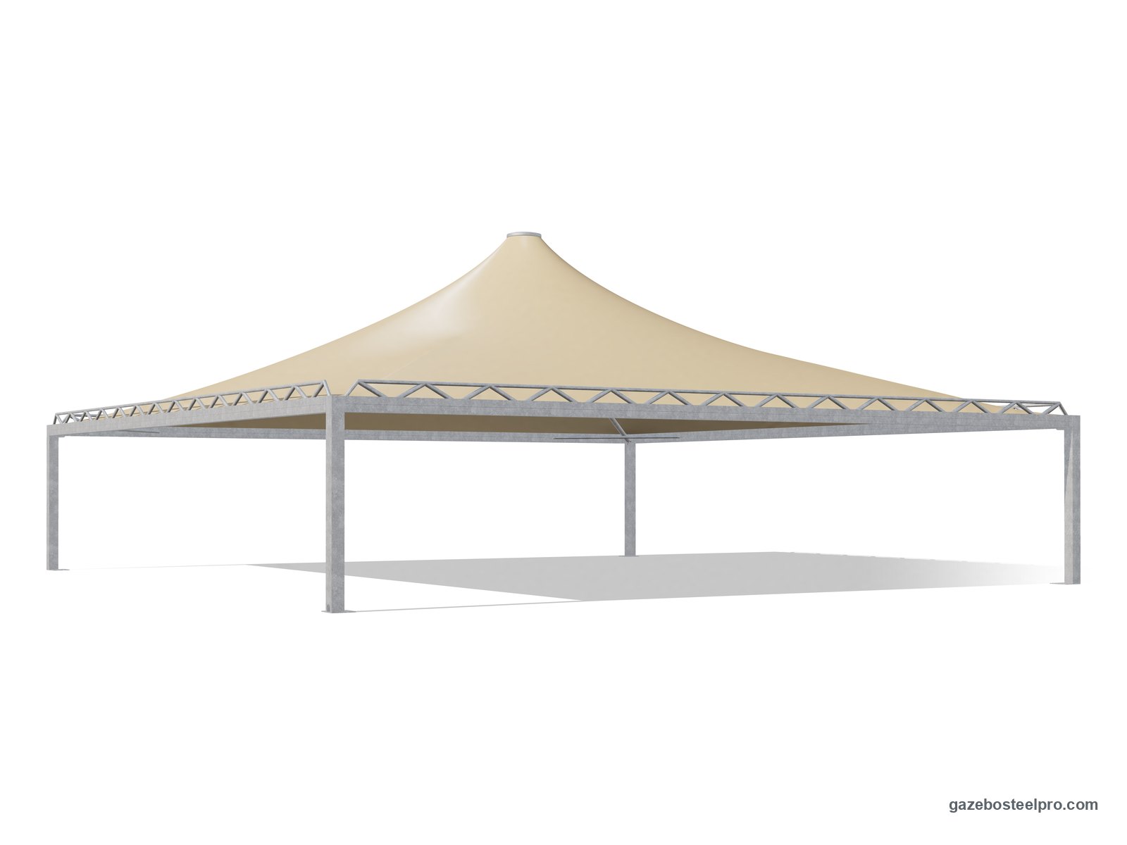 Gazebo 13x13 Airone Max Pesante con i quattro lati liberi: quattro montanti d'angolo e traliccio sopra le travi