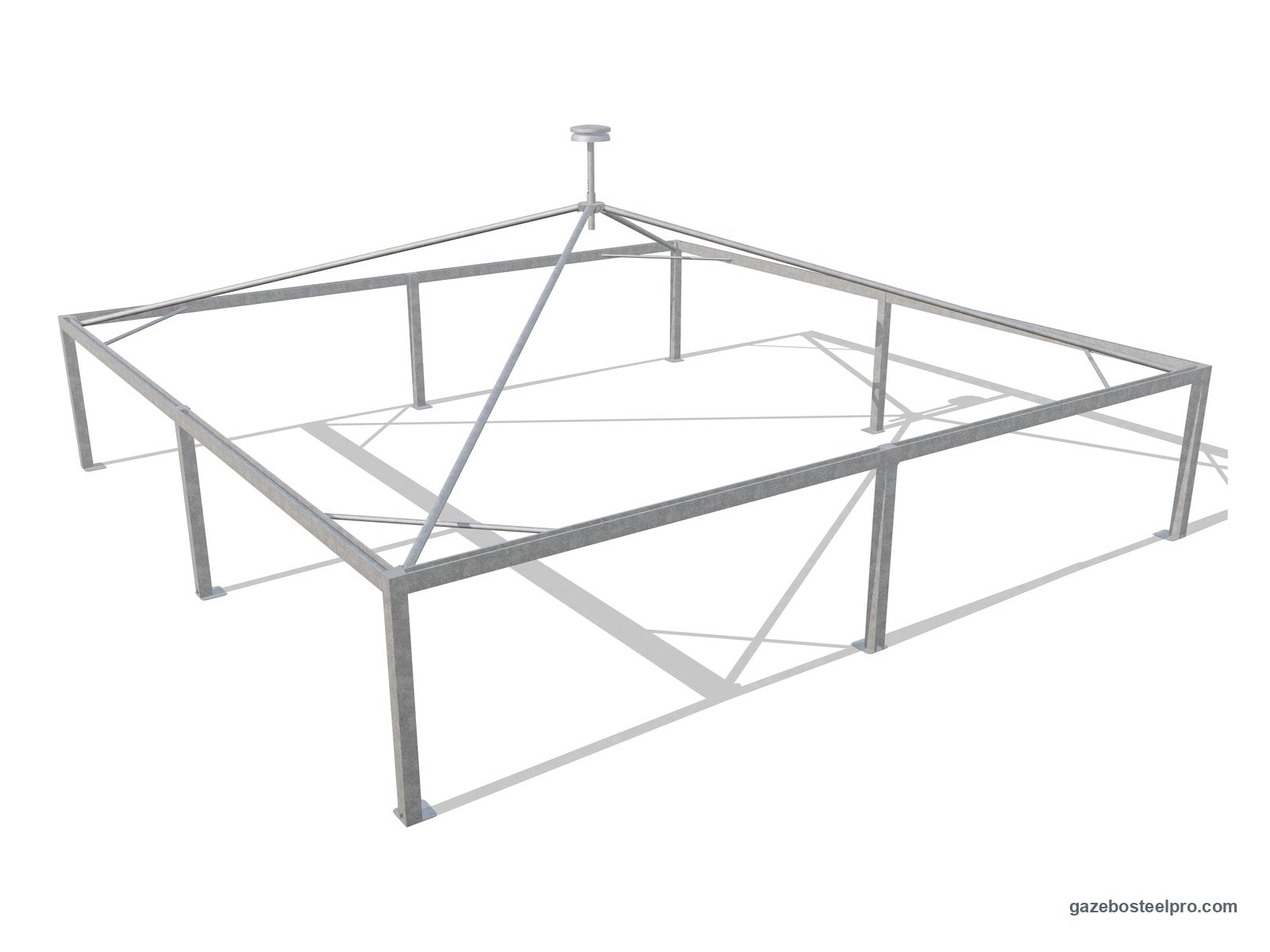 Telaio del gazebo 13x13 Airone Max Pesante senza telo: montanti 175×175, trave a C, traverse Ø102 e montanti intermedi