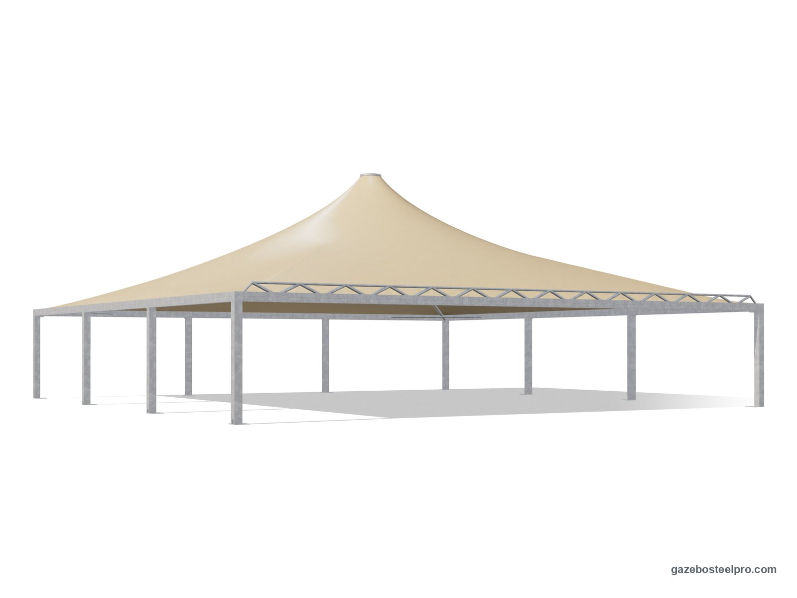 Gazebo 15x15 Airone Max Pesante con il lato davanti libero, senza montanti in mezzo: traliccio sopra la trave