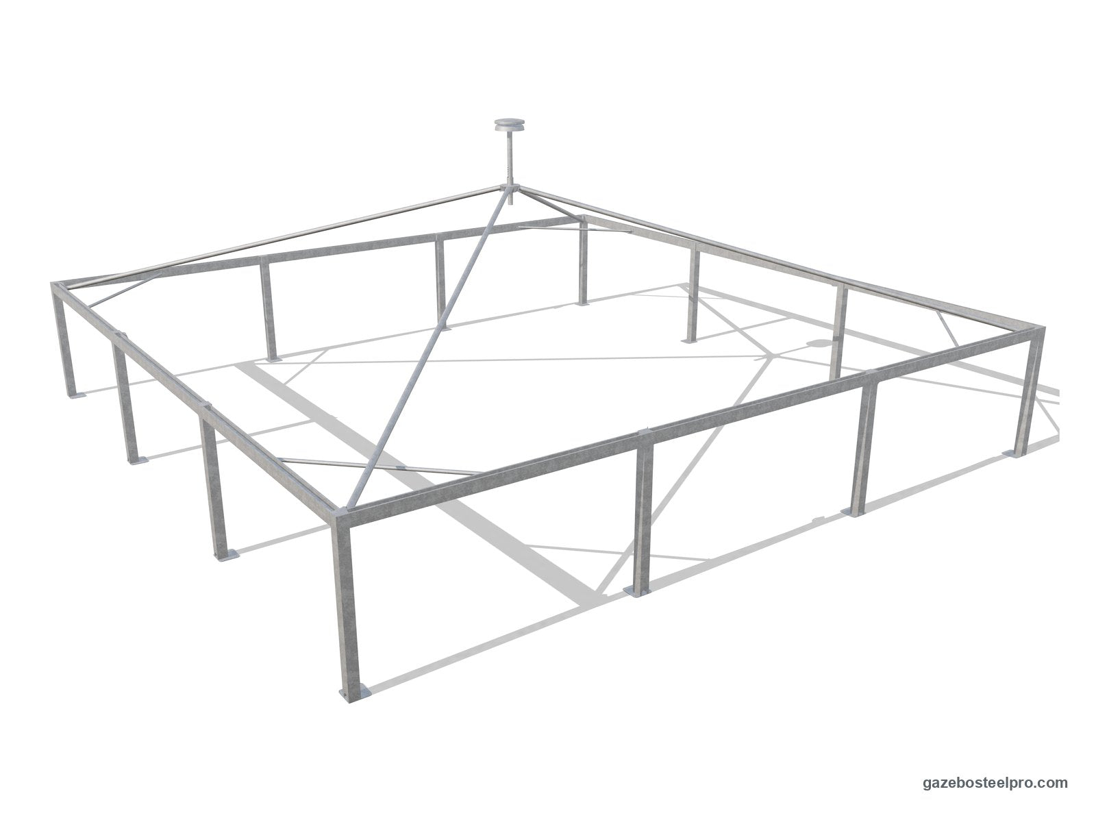 Telaio del gazebo 15x15 Airone Max Pesante senza telo: montanti 175×175, trave a C, traverse Ø102 e montanti intermedi