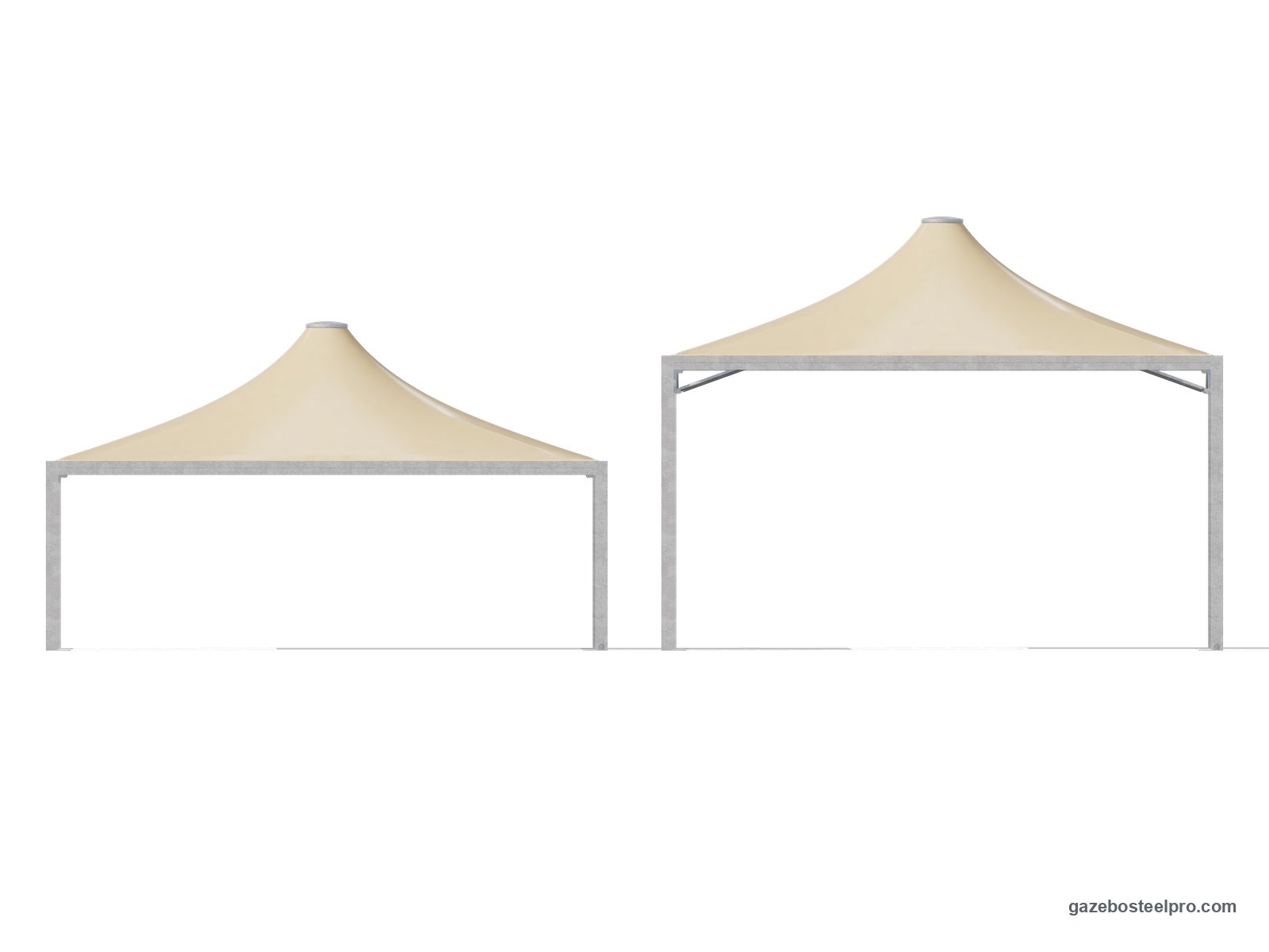 Lo stesso gazebo 4x8 Airone Max Pesante a 2,50 m e a 4,00 m sotto la trave