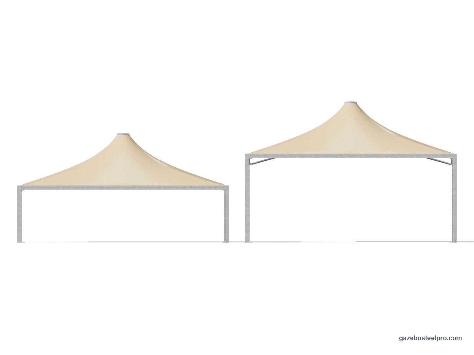 Lo stesso gazebo 5x10 Airone Max Pesante a 2,50 m e a 4,00 m sotto la trave