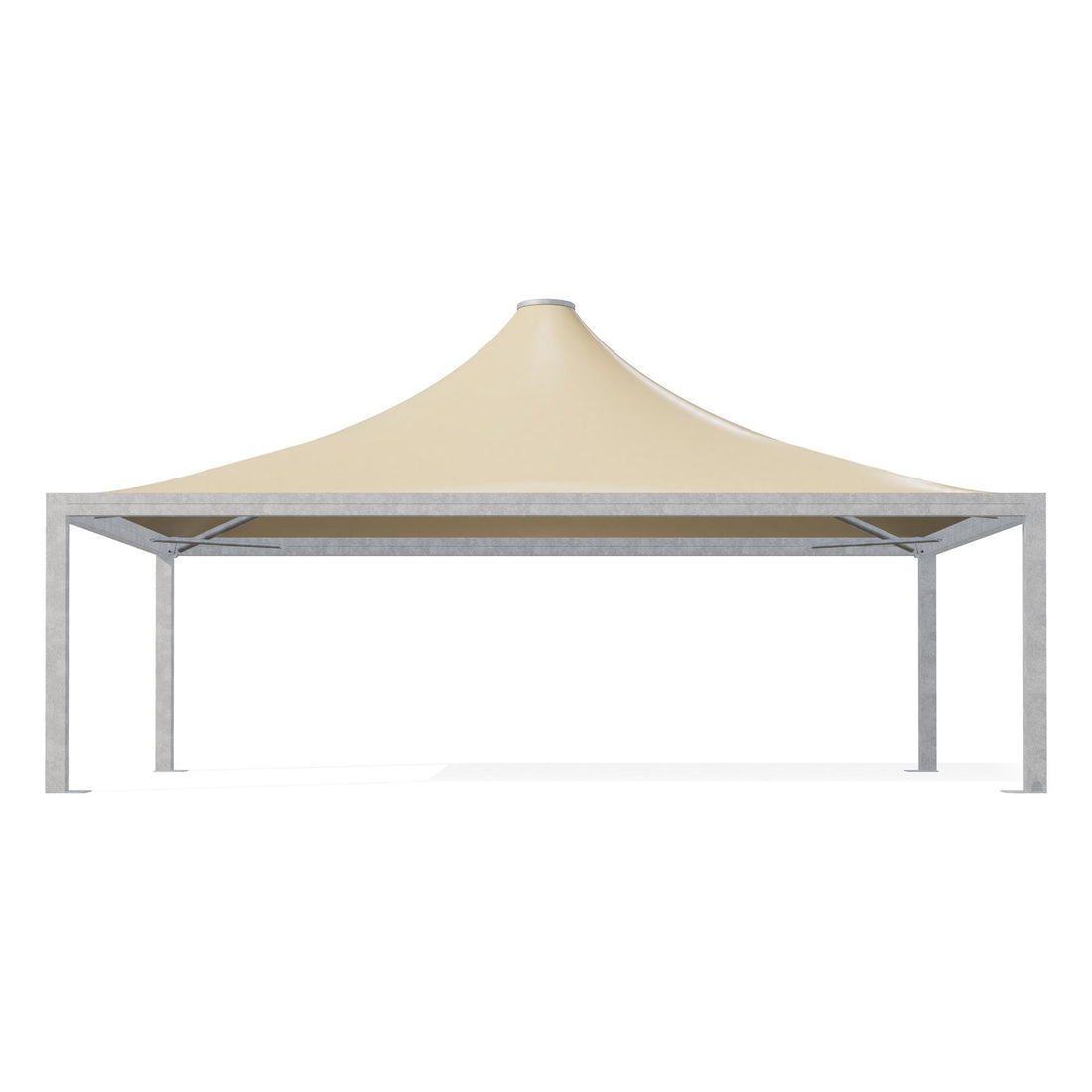 Gazebo 5x9 Airone Max Pesante di fronte: montanti 175×175 zincati e telo beige RAL 1014