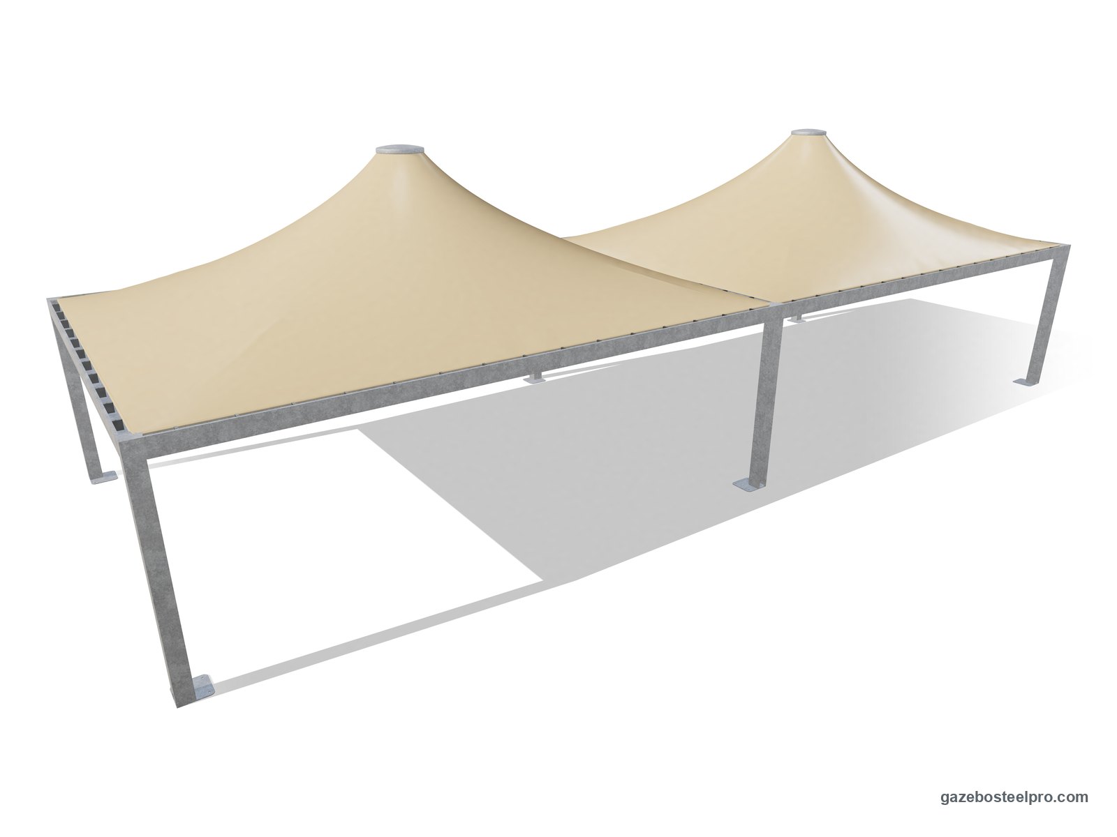 Due gazebo 6x8 Airone Max Pesante affiancati con montanti e trave in comune: 16 × 6 m coperti