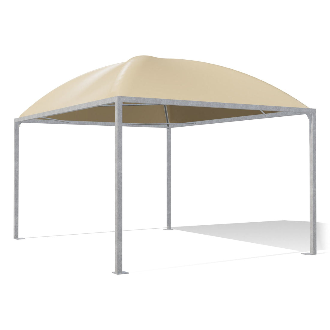 Gazebo 4x5 Cicogna Minimax zincato con tetto a cupola e telo beige RAL 1014, vista 3D di tre quarti