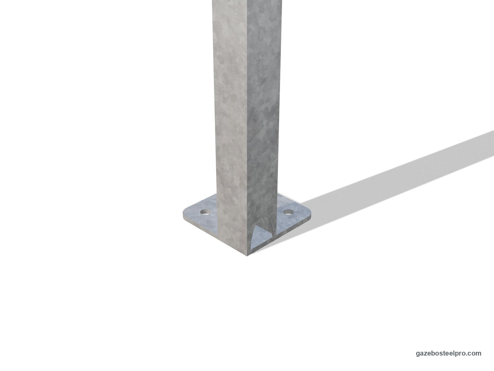 Piastra di base 200×200 forata, saldata al montante quadro 80×80 zincato del Cicogna Minimax