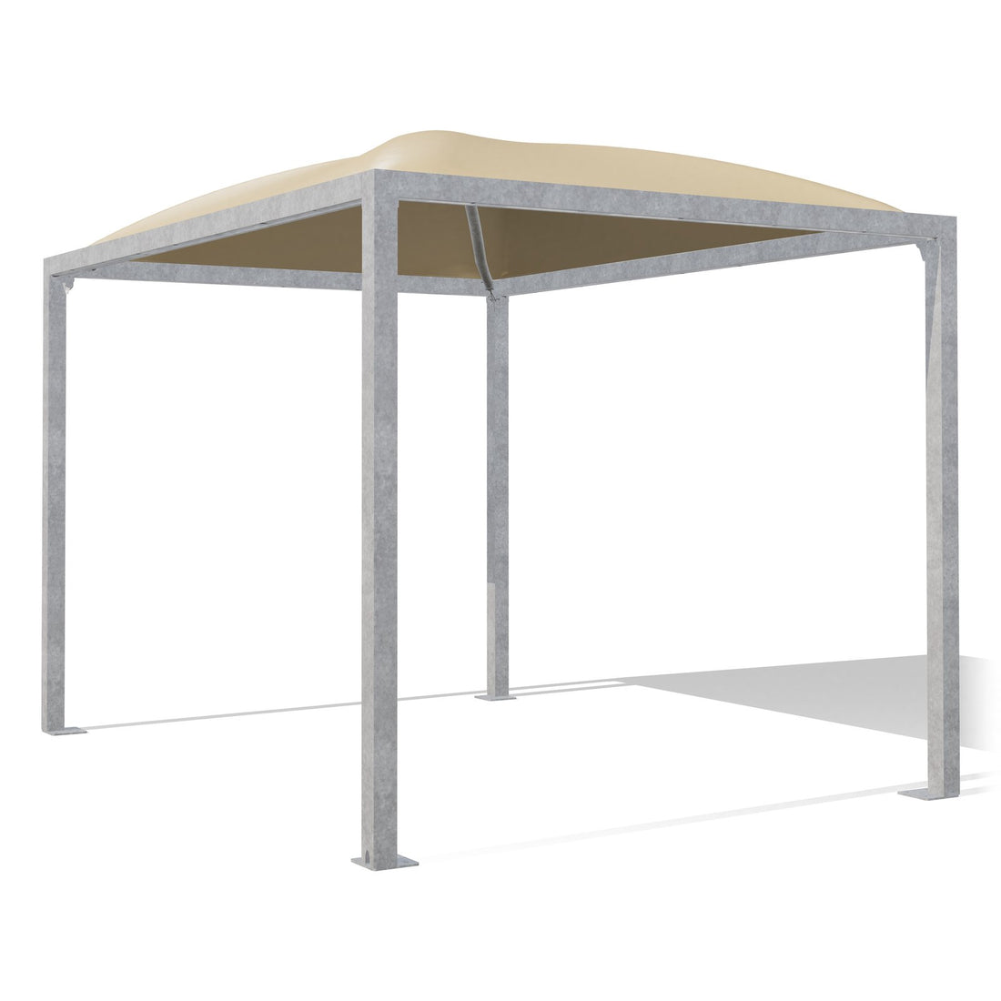 Gazebo 3x4 Cicogna Middle zincato con tetto a cupola e telo beige RAL 1014, vista 3D di tre quarti