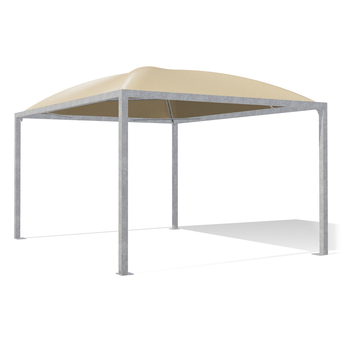 Gazebo 4x5 Cicogna Middle zincato, tetto a cupola con telo beige RAL 1014 e controventature, vista 3D di tre quarti