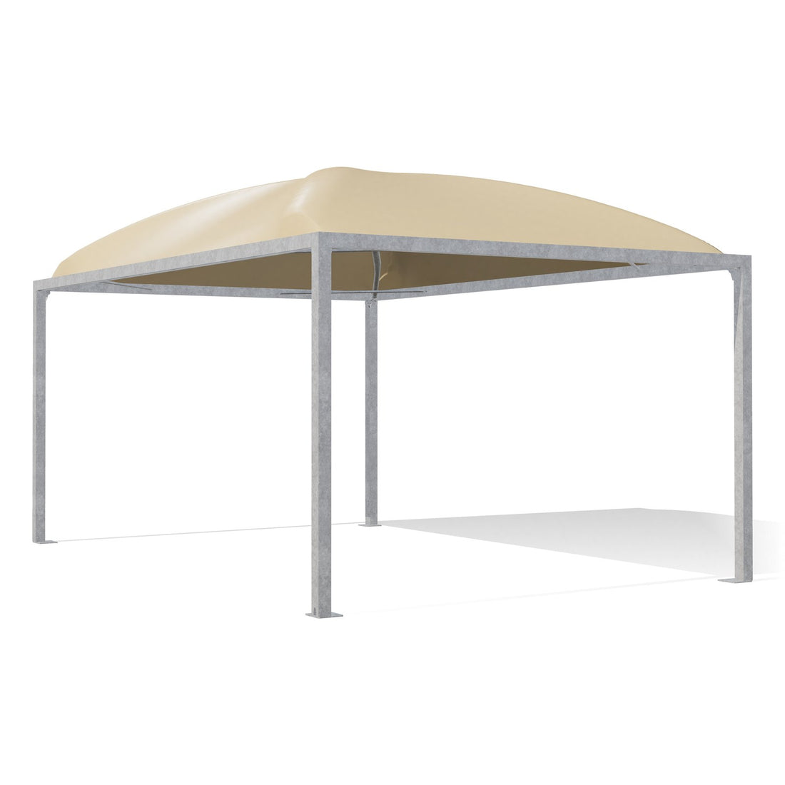 Gazebo 4x6 Cicogna Middle zincato, tetto a cupola con telo beige RAL 1014 e controventature, vista 3D di tre quarti