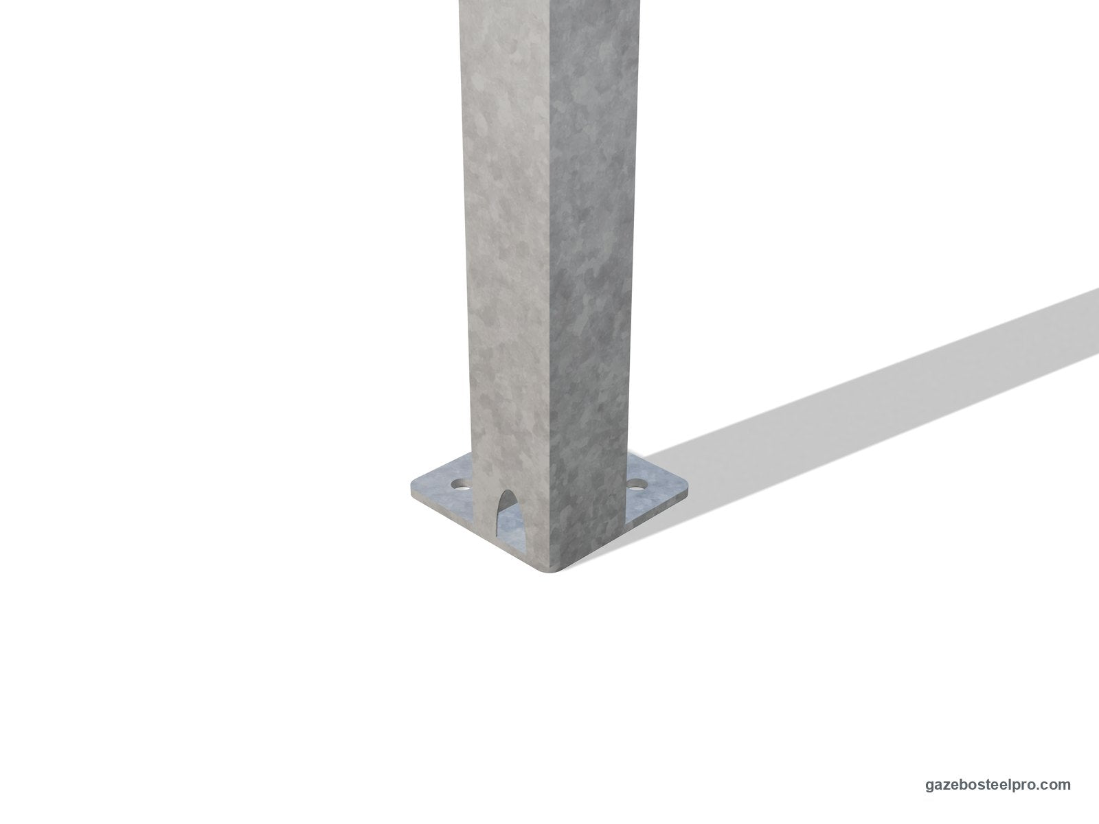 Piastra di base 200×200 forata, saldata al montante quadro 100×100 zincato del Cicogna Middle