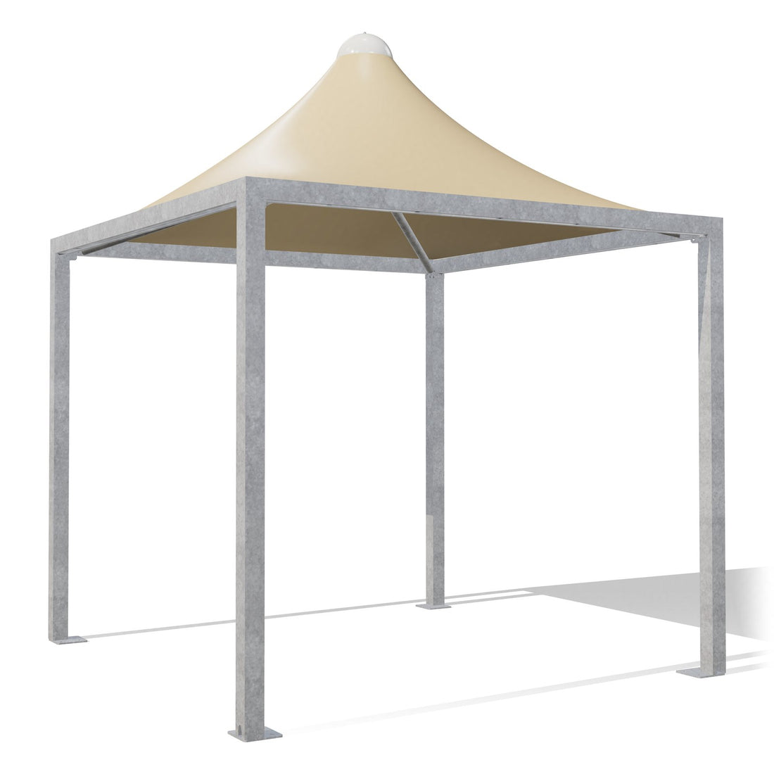 Gazebo 3x3 Airone Middle zincato a punta con telo beige RAL 1014, vista 3D di tre quarti