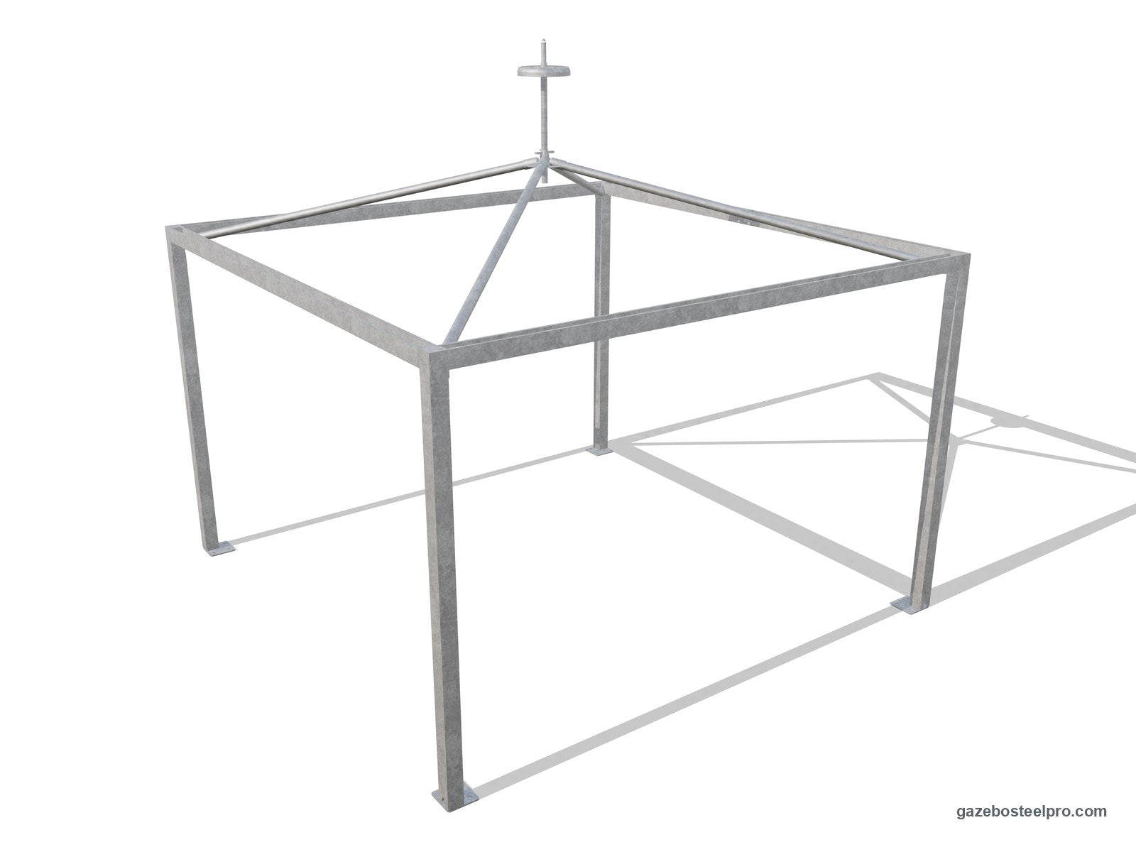 Telaio dell'Airone Middle 4x4 senza telo: montanti 100×100, trave a U e quattro puntoni che salgono al giunto centrale