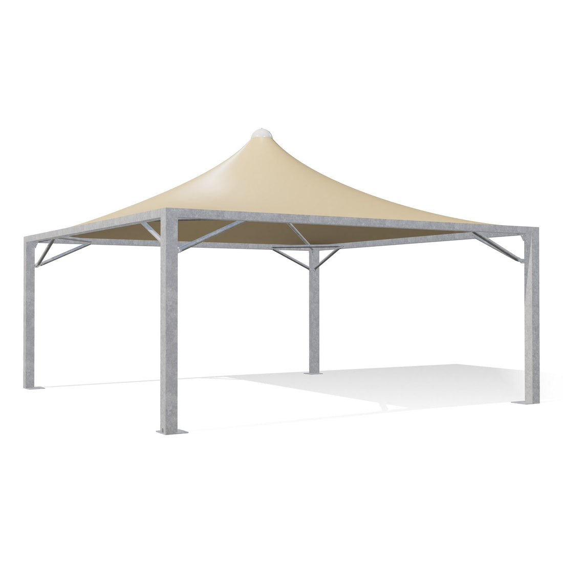 Gazebo 6x6 Airone Max Leggero zincato con tetto a punta e telo beige RAL 1014, vista 3D di tre quarti