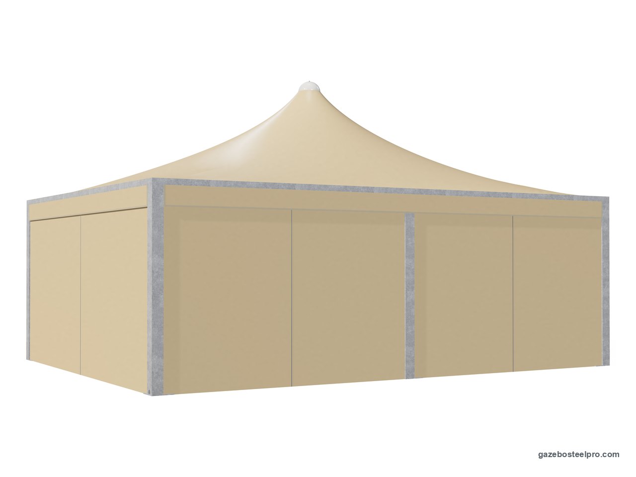 Gazebo 7,5x5,5 Airone Max Leggero chiuso su quattro lati con i laterali scorrevoli in PVC beige