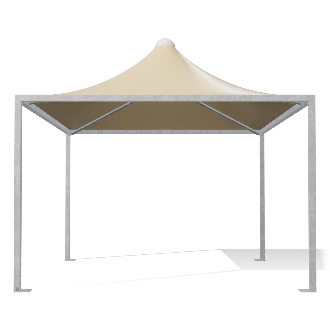 Gazebo 4x4 robusto Airone Minimax con montanti quadri 80×80 in acciaio zincato, telo beige RAL 1014, vista frontale