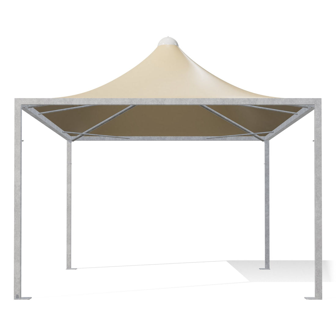 Gazebo 4x5 Airone Minimax con montanti quadri 80×80 in acciaio zincato, telo beige RAL 1014, vista frontale