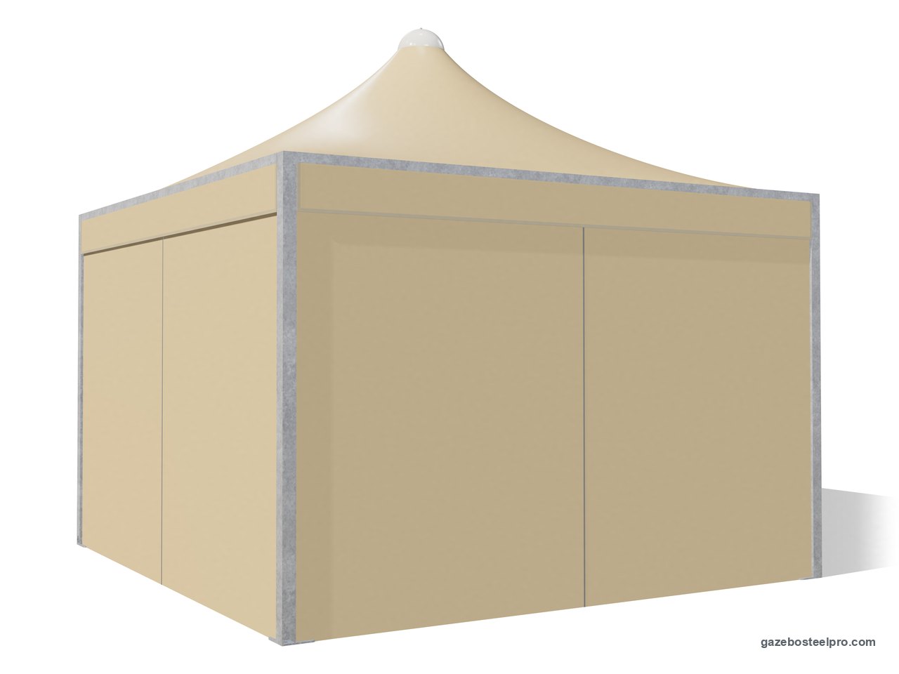 Gazebo Airone Minimax chiuso su quattro lati con i laterali scorrevoli in PVC beige