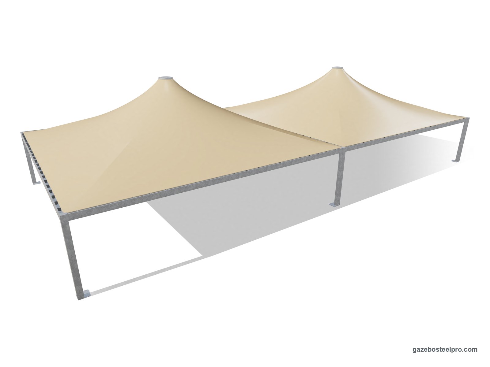 Due gazebo 11x11 Airone Max Pesante affiancati con montanti e trave in comune: 22 × 11 m coperti