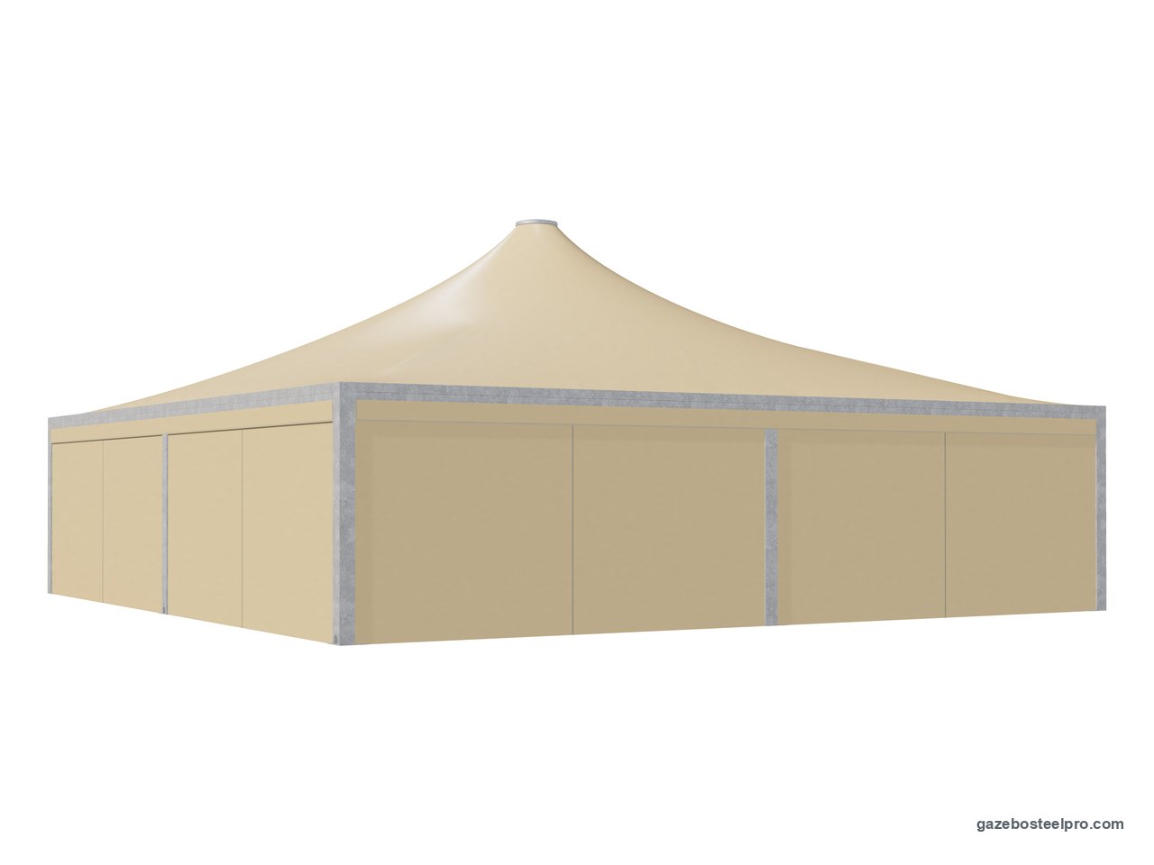 Gazebo 11x11 Airone Max Pesante chiuso su quattro lati con i laterali scorrevoli in PVC beige