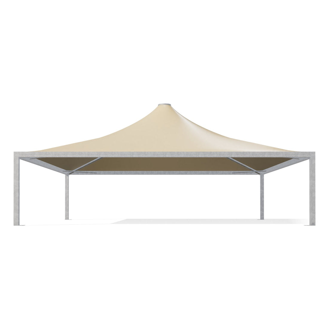 Gazebo 11x11 Airone Max Pesante di fronte: montanti 175×175 zincati e telo beige RAL 1014