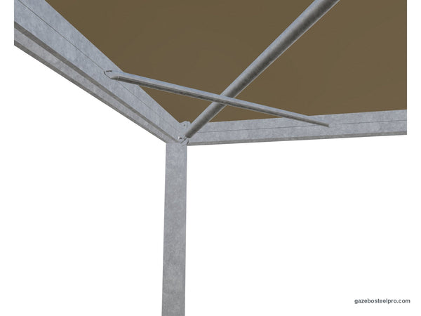 Testa del montante 175×175 dell'Airone Max Pesante da sotto: travi a C, traversa e traversini d'angolo (immagine 3D)