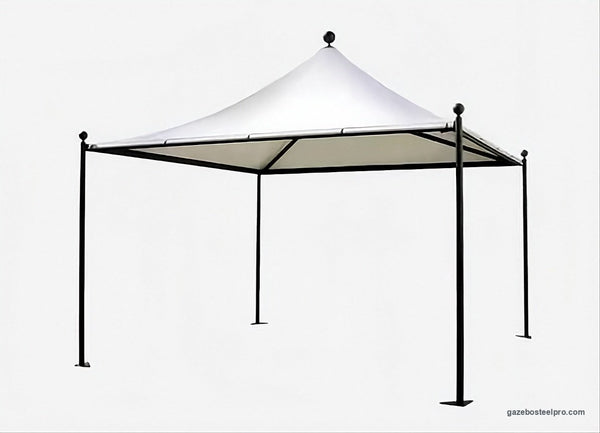 Gazebo Airone New montato, struttura nera e telo bianco, immagine 3D